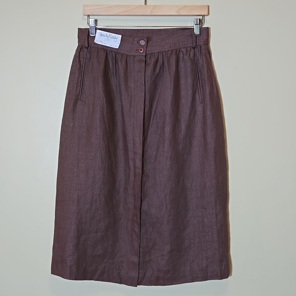Diane Von Furstenberg Vintage Brown Linen Skirt 14 Twee Neutral Minimalist